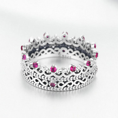 PINK ZIRCON SILVER RING - CROWN